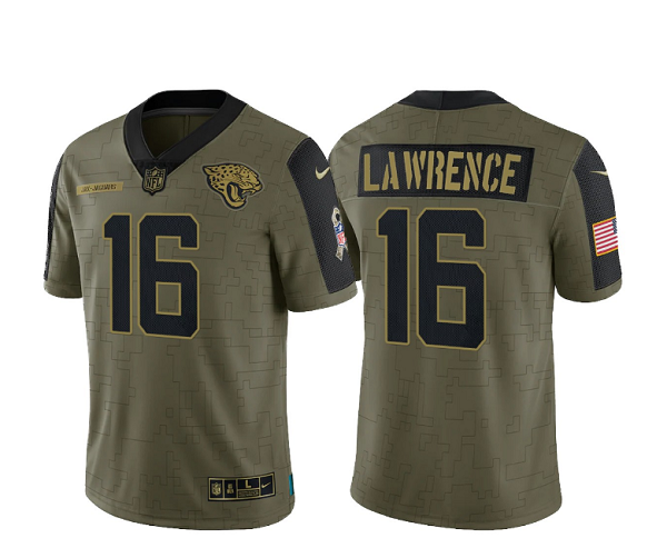 Men's Jacksonville Jaguars #16 Trevor Lawrence 2021 Olive Salute To Service Limited